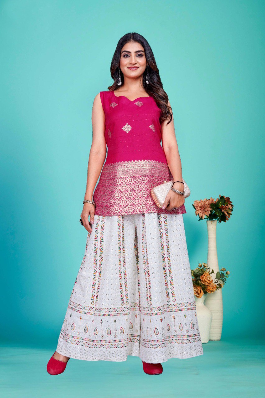 Pink Sleeveless with Golden Zari Work top
