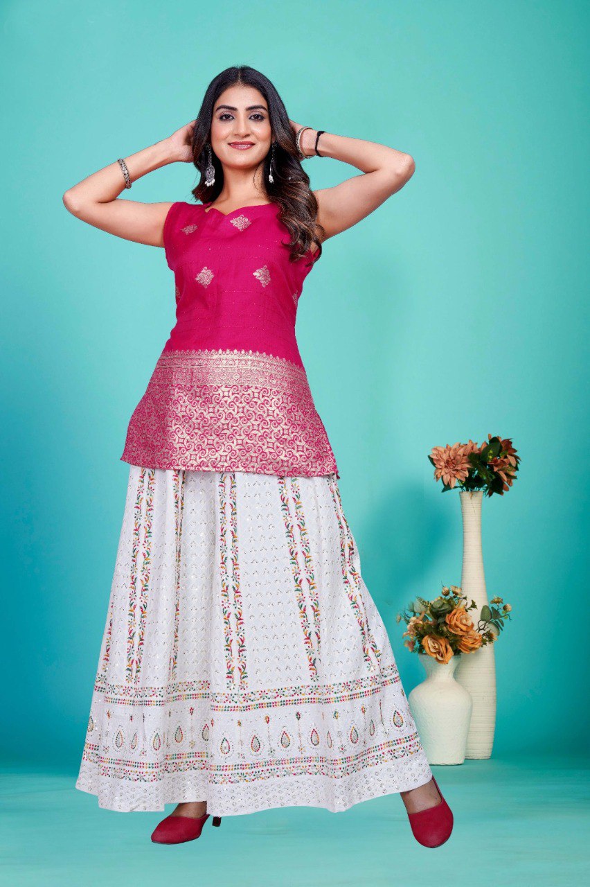 Pink Sleeveless with Golden Zari Work top