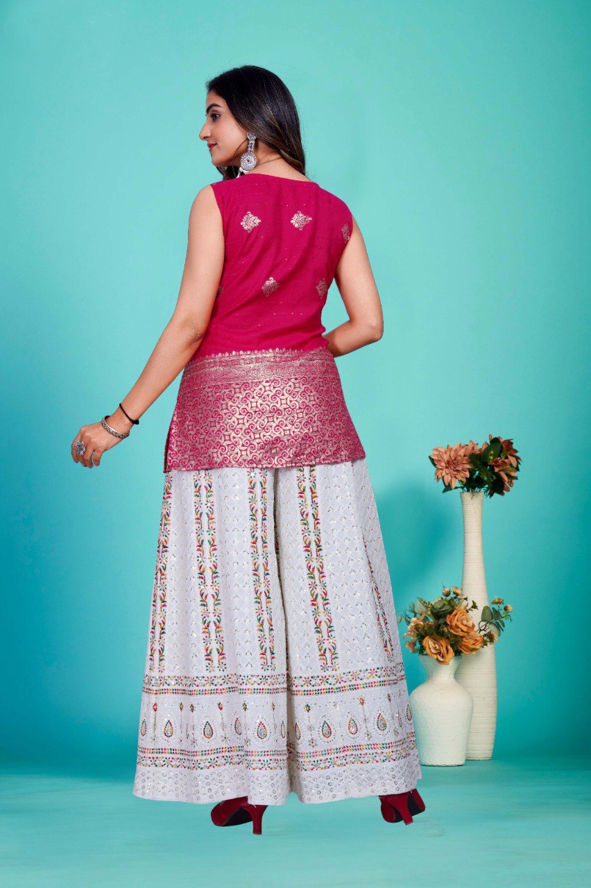 Pink Sleeveless with Golden Zari Work top