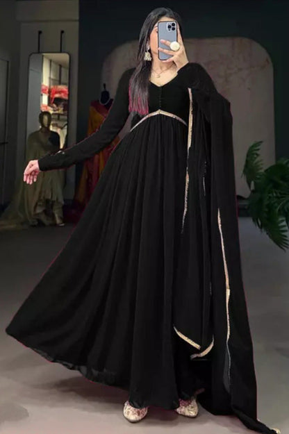 Black flared kurta with dupatta