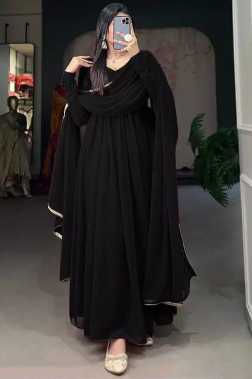 Black flared kurta with dupatta