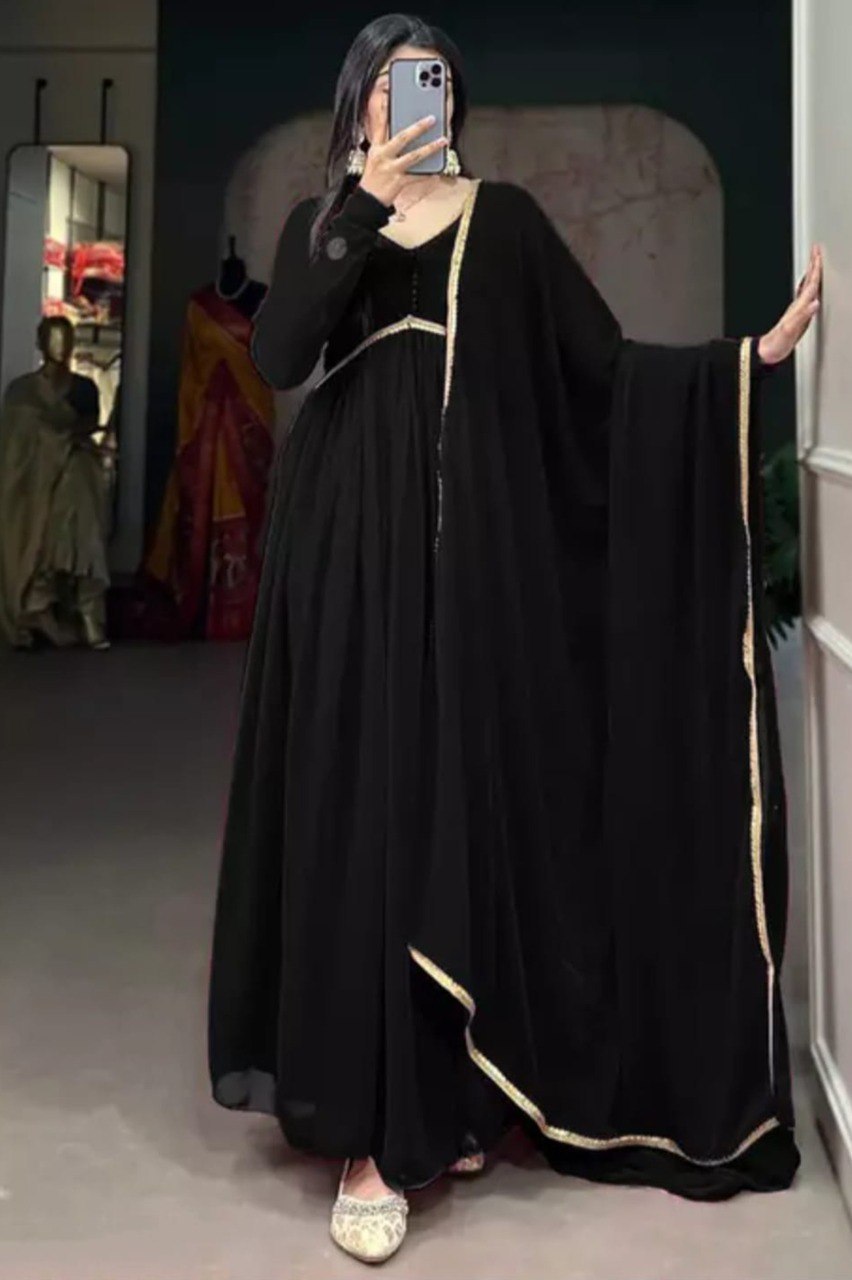 Black flared kurta with dupatta