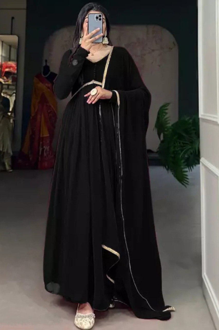 Black flared kurta with dupatta