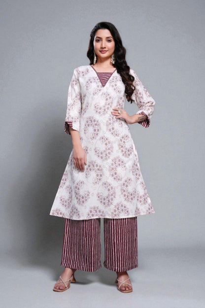 Cotton printed a-line kurta with plazzo