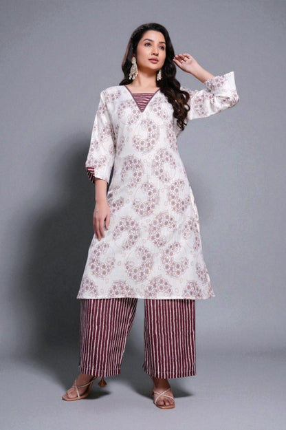 Cotton printed a-line kurta with plazzo