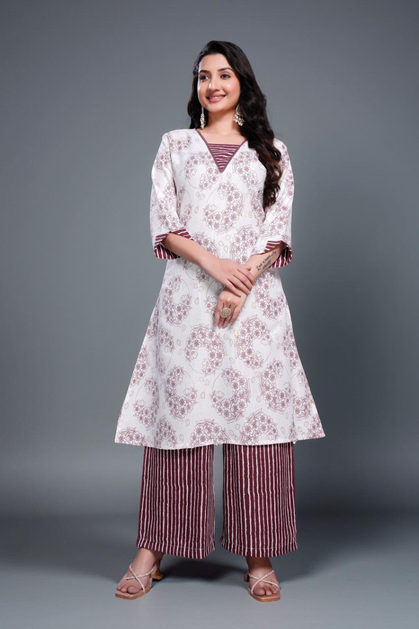 Cotton printed a-line kurta with plazzo