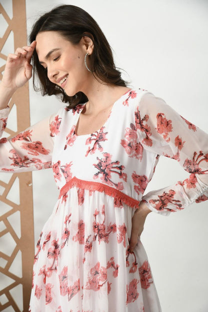 White floral kurta with dupatta