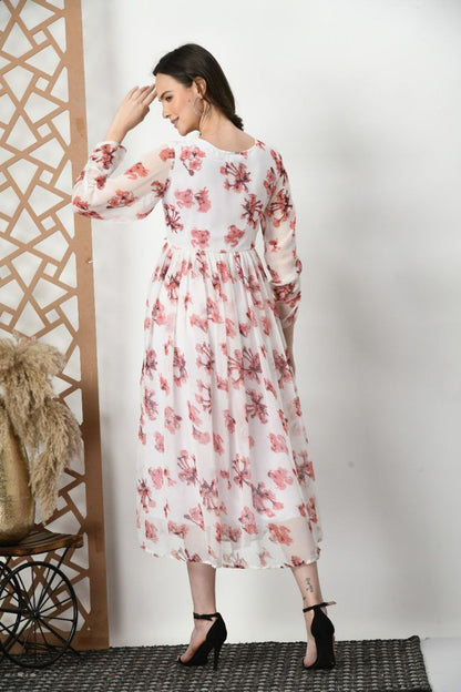 White floral kurta with dupatta