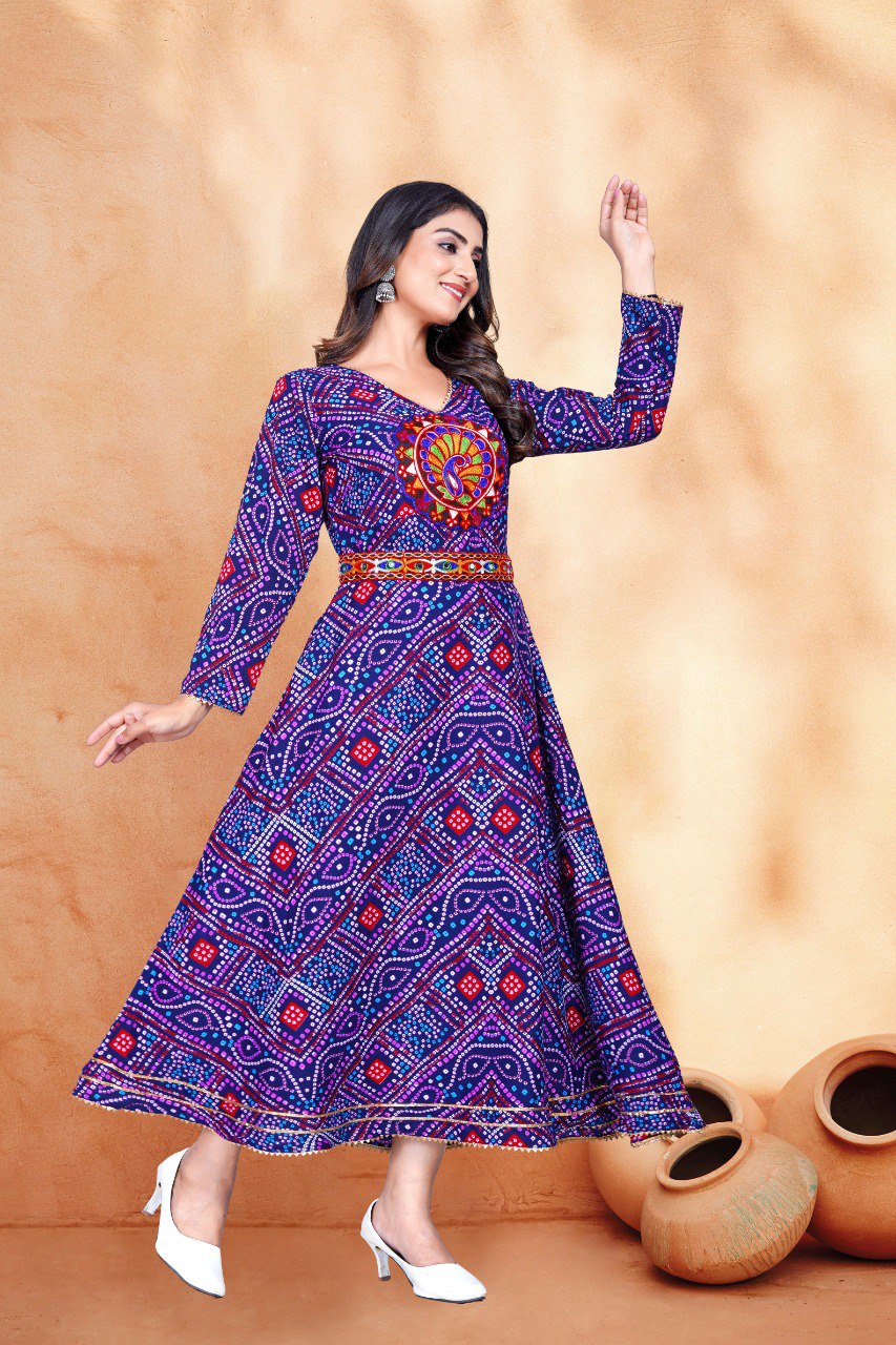 Nevy blue  bandhani print  & Embroidery kurta with dupatta