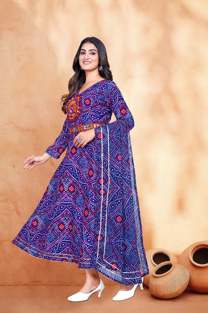 Nevy blue  bandhani print  & Embroidery kurta with dupatta