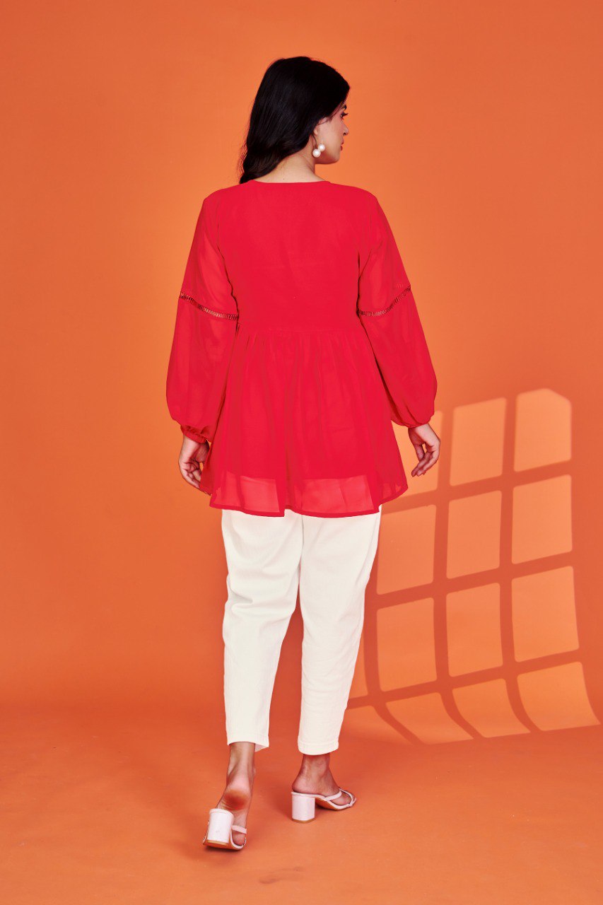 Women red georgette Tunic