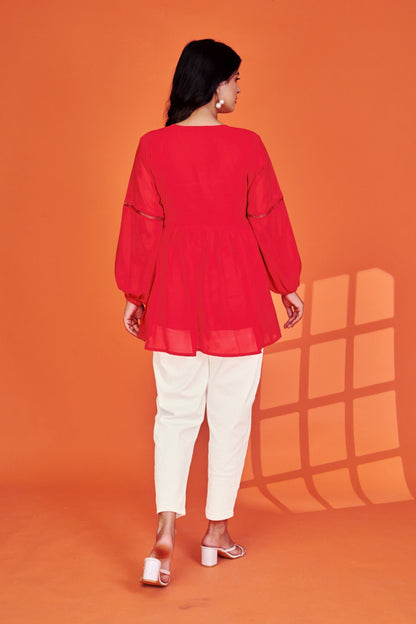 Women red georgette Tunic