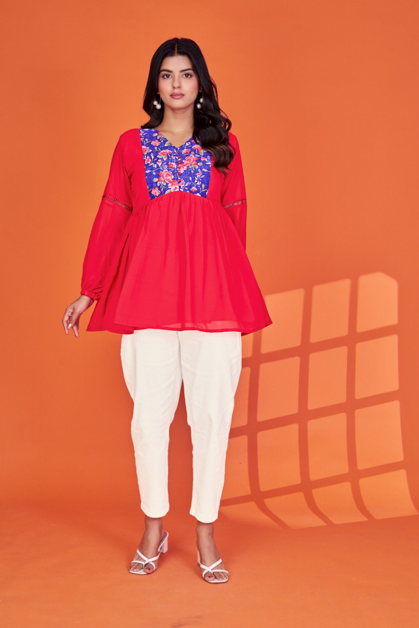 Women red georgette Tunic