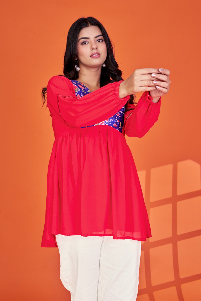 Women red georgette Tunic