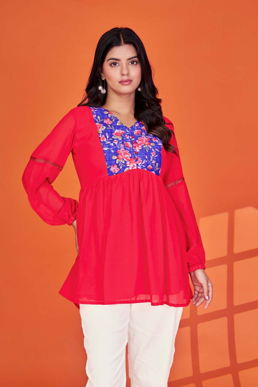 Women red georgette Tunic