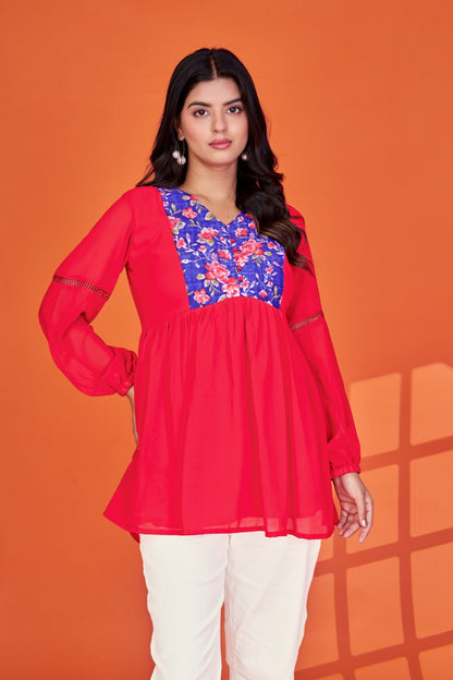 Women red georgette Tunic