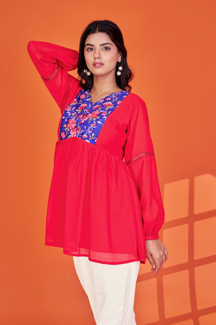 Women red georgette Tunic