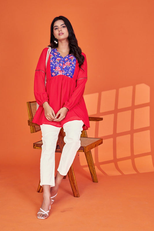 Women red georgette Tunic