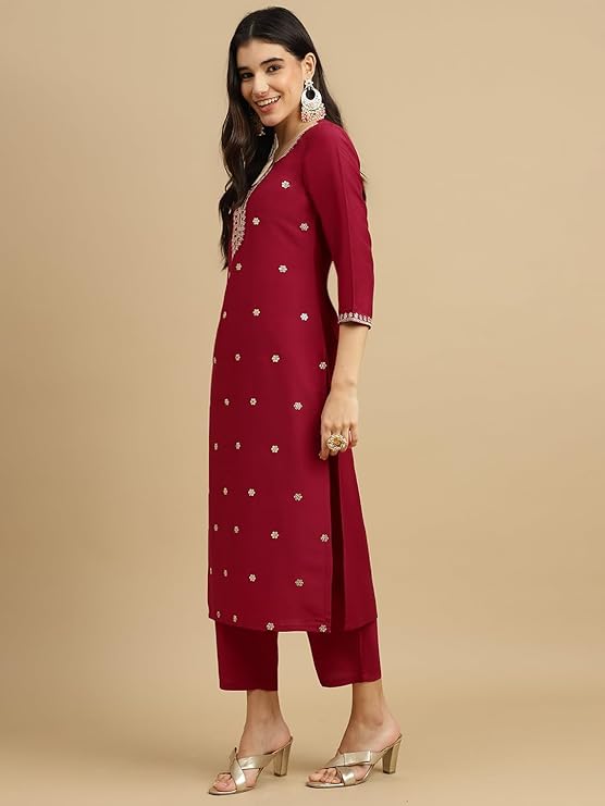 Maroon embroidered Kurta Pant with Dupatta suit