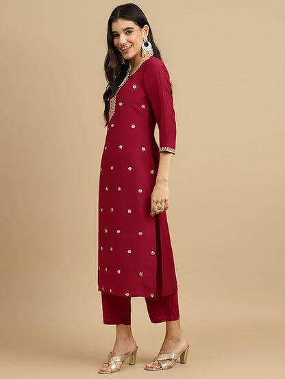 Maroon embroidered Kurta Pant with Dupatta suit