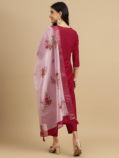 Maroon embroidered Kurta Pant with Dupatta suit