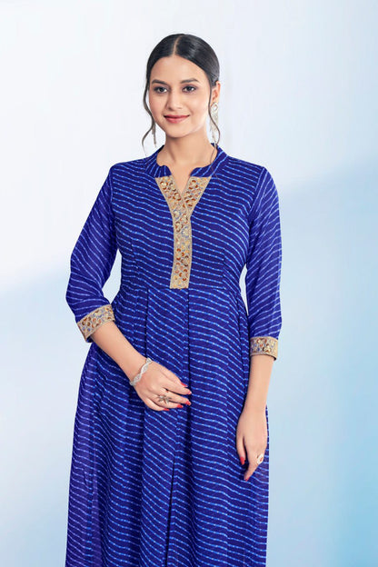 Blue Leheriya Printed Georgette Kurta and pant