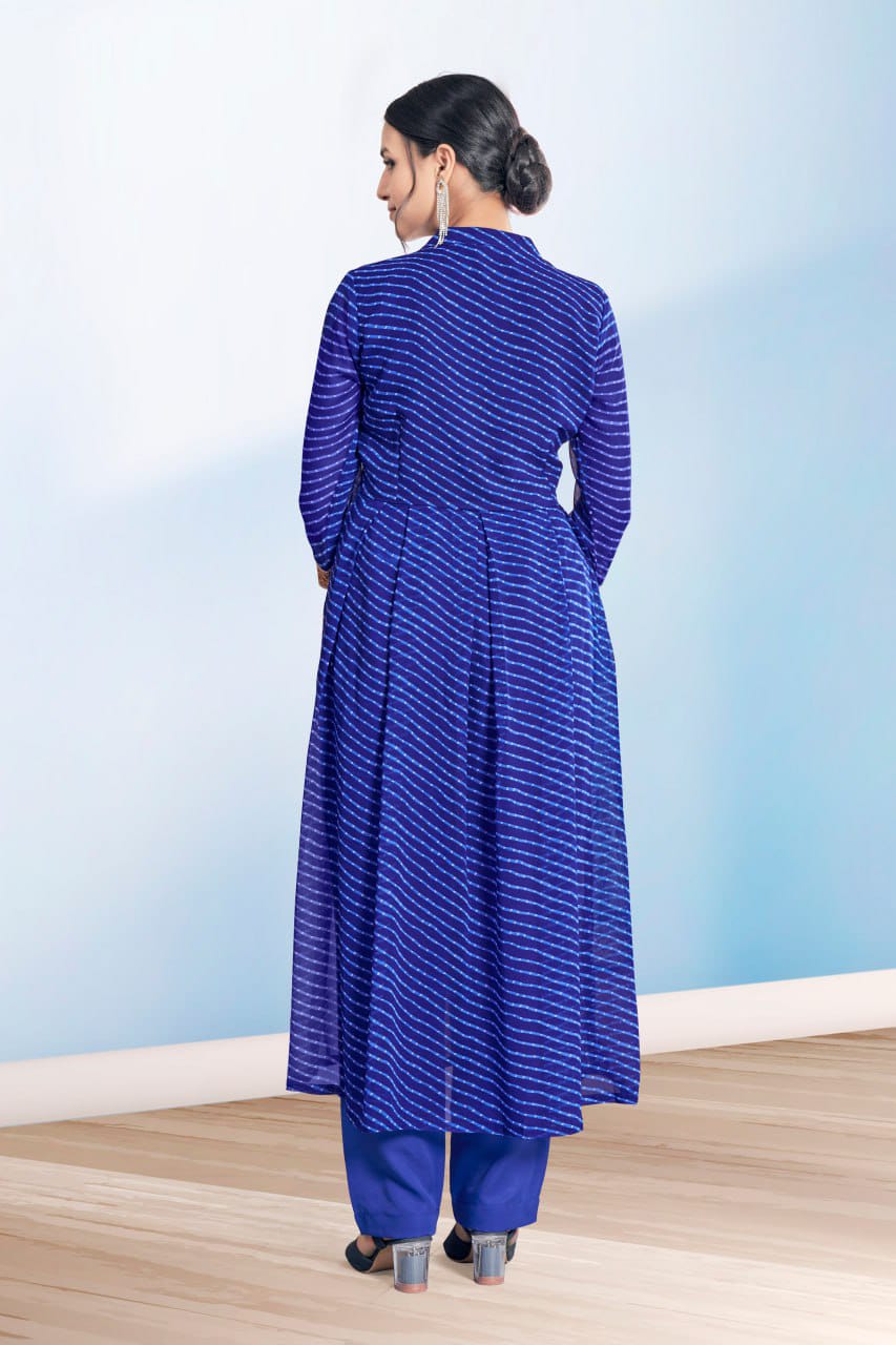 Blue Leheriya Printed Georgette Kurta and pant