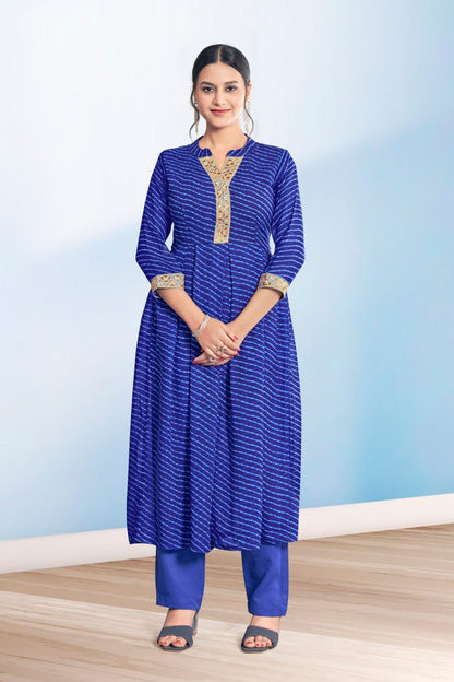 Blue Leheriya Printed Georgette Kurta and pant