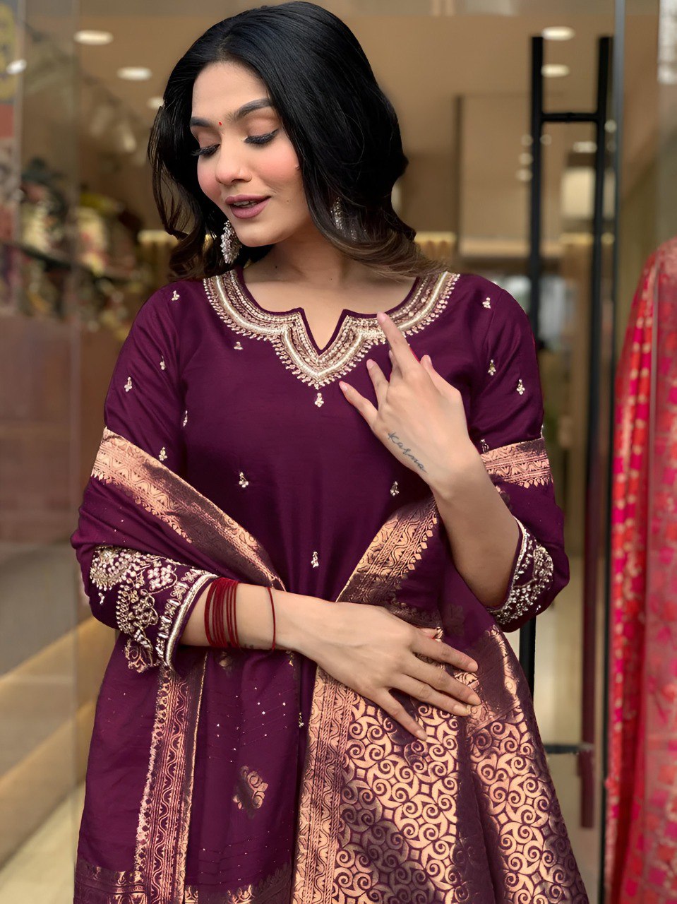 Embroidered Kurta Pant with Dupatta suit