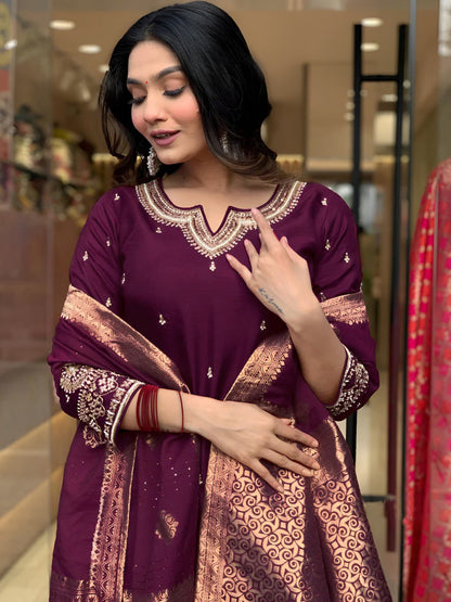 Embroidered Kurta Pant with Dupatta suit