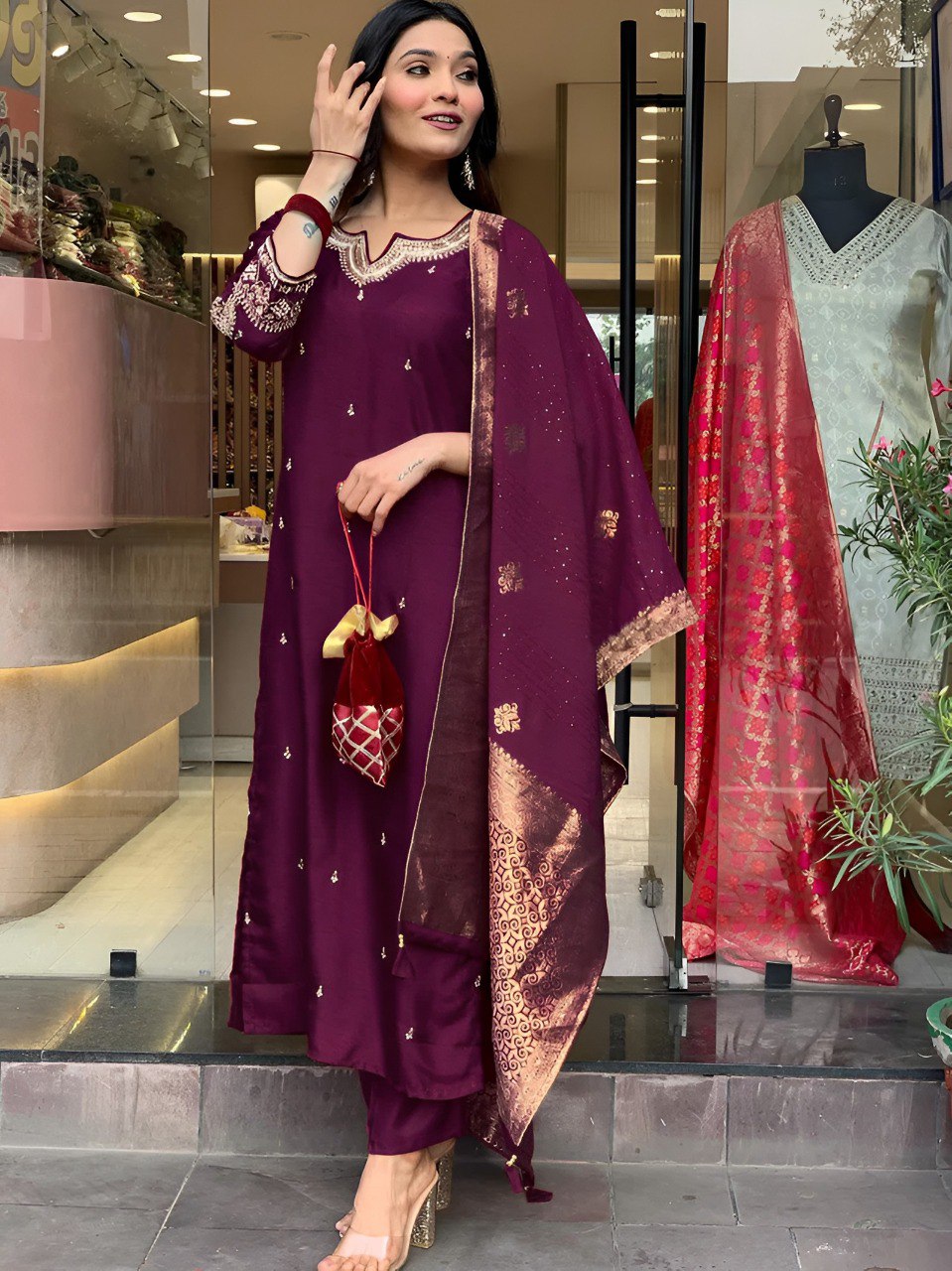 Embroidered Kurta Pant with Dupatta suit
