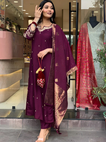Embroidered Kurta Pant with Dupatta suit