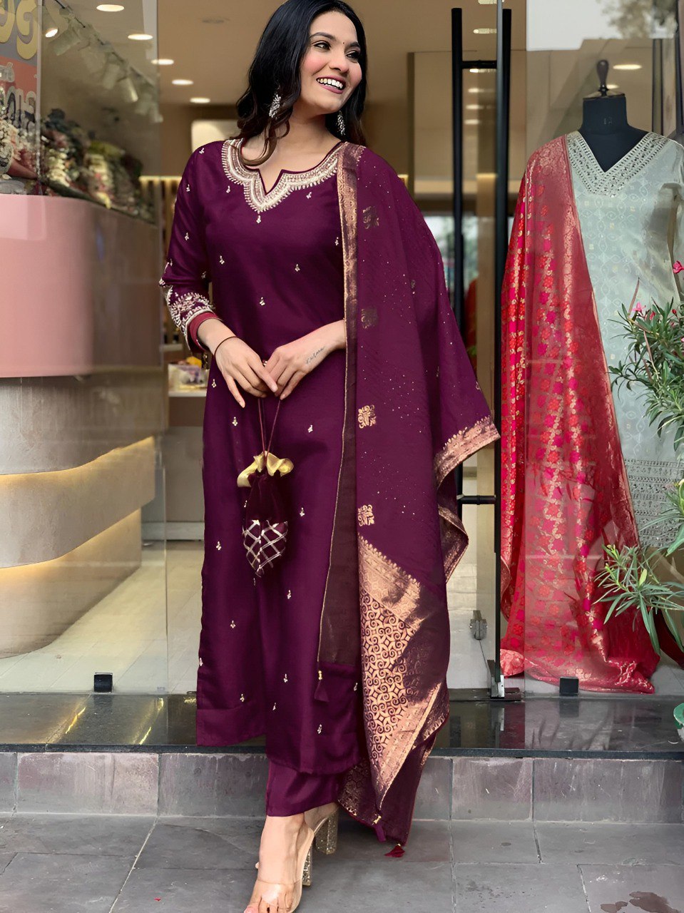 Embroidered Kurta Pant with Dupatta suit