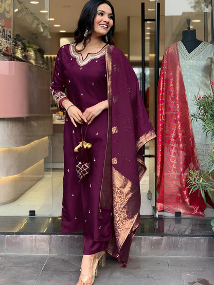 Embroidered Kurta Pant with Dupatta suit