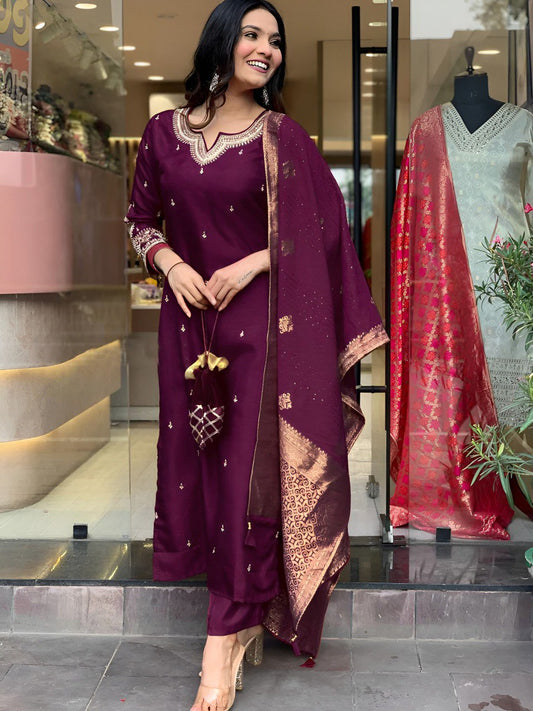 Embroidered Kurta Pant with Dupatta suit
