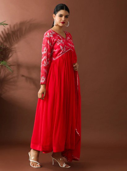 Heavy georgette with digital printed & embroidery lace gown