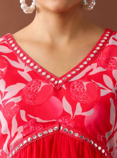 Heavy georgette with digital printed & embroidery lace gown