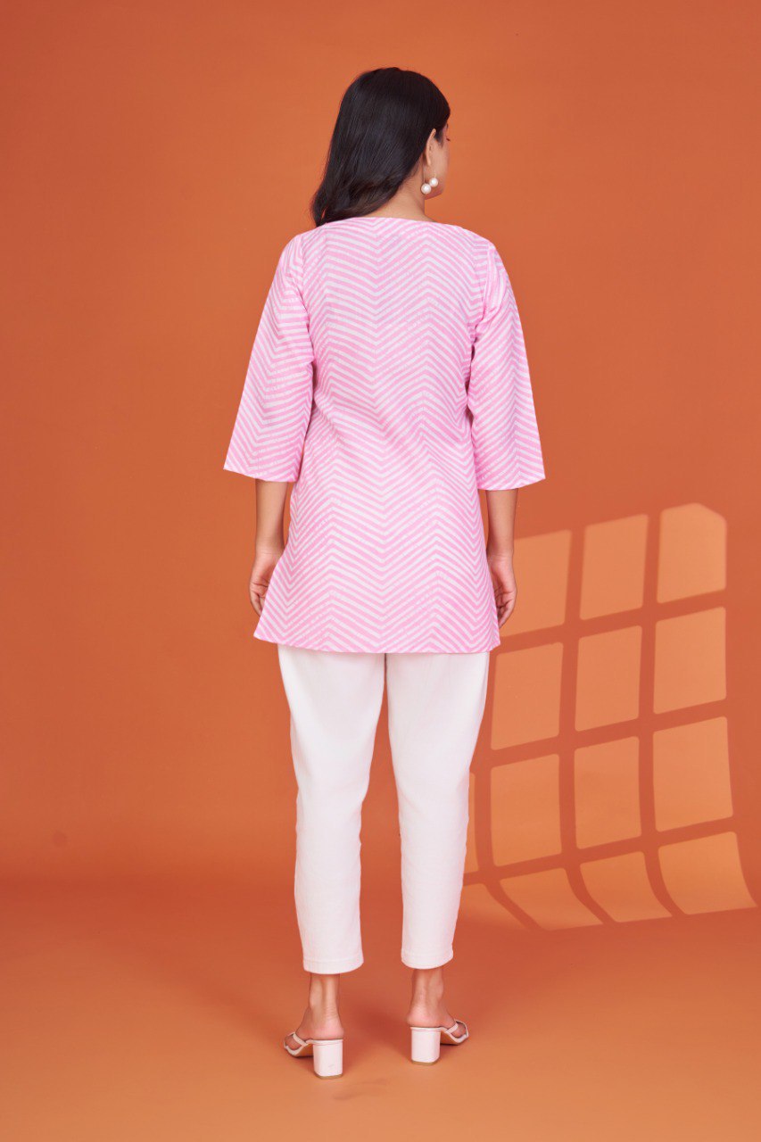 Women's Pink Chevron Print Cotton Blend Tunic