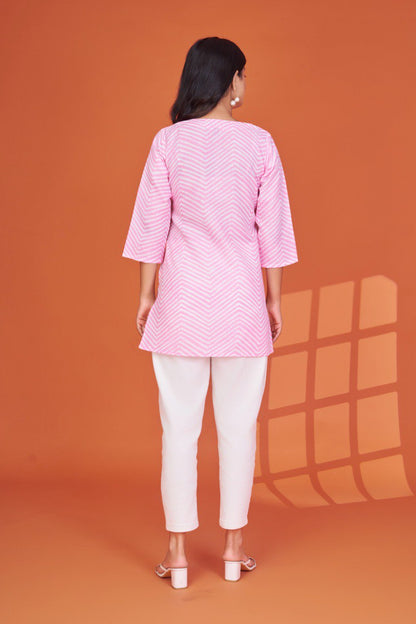Women's Pink Chevron Print Cotton Blend Tunic