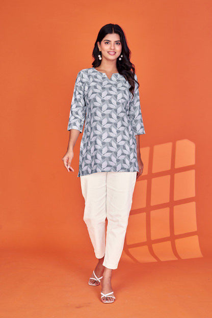 Leaf Motif short Kurti Cotton Blend