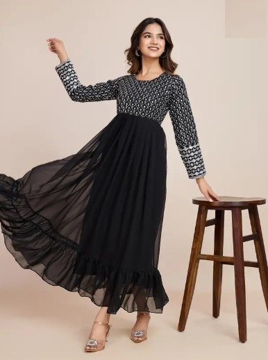 woman Black  embroidered georgette anarkali gown