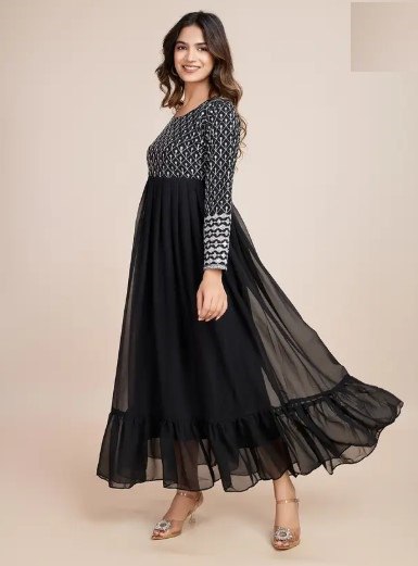woman Black  embroidered georgette anarkali gown