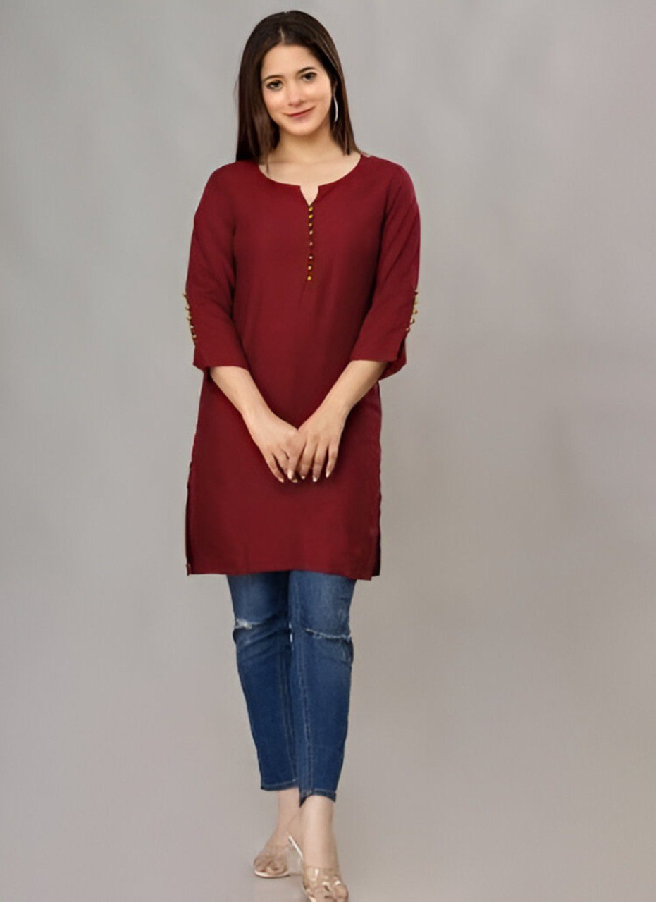 Casual Maroon Roman silk Tunic Top