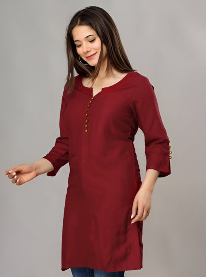 Casual Maroon Roman silk Tunic Top