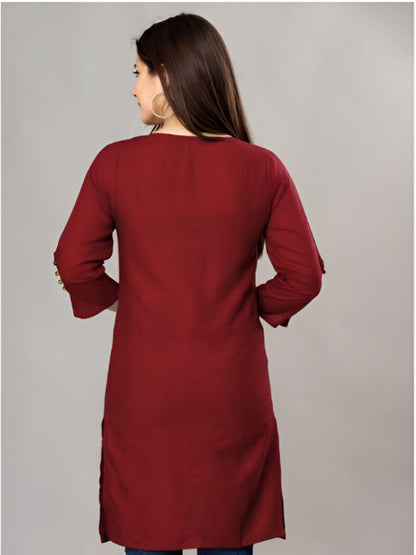 Casual Maroon Roman silk Tunic Top