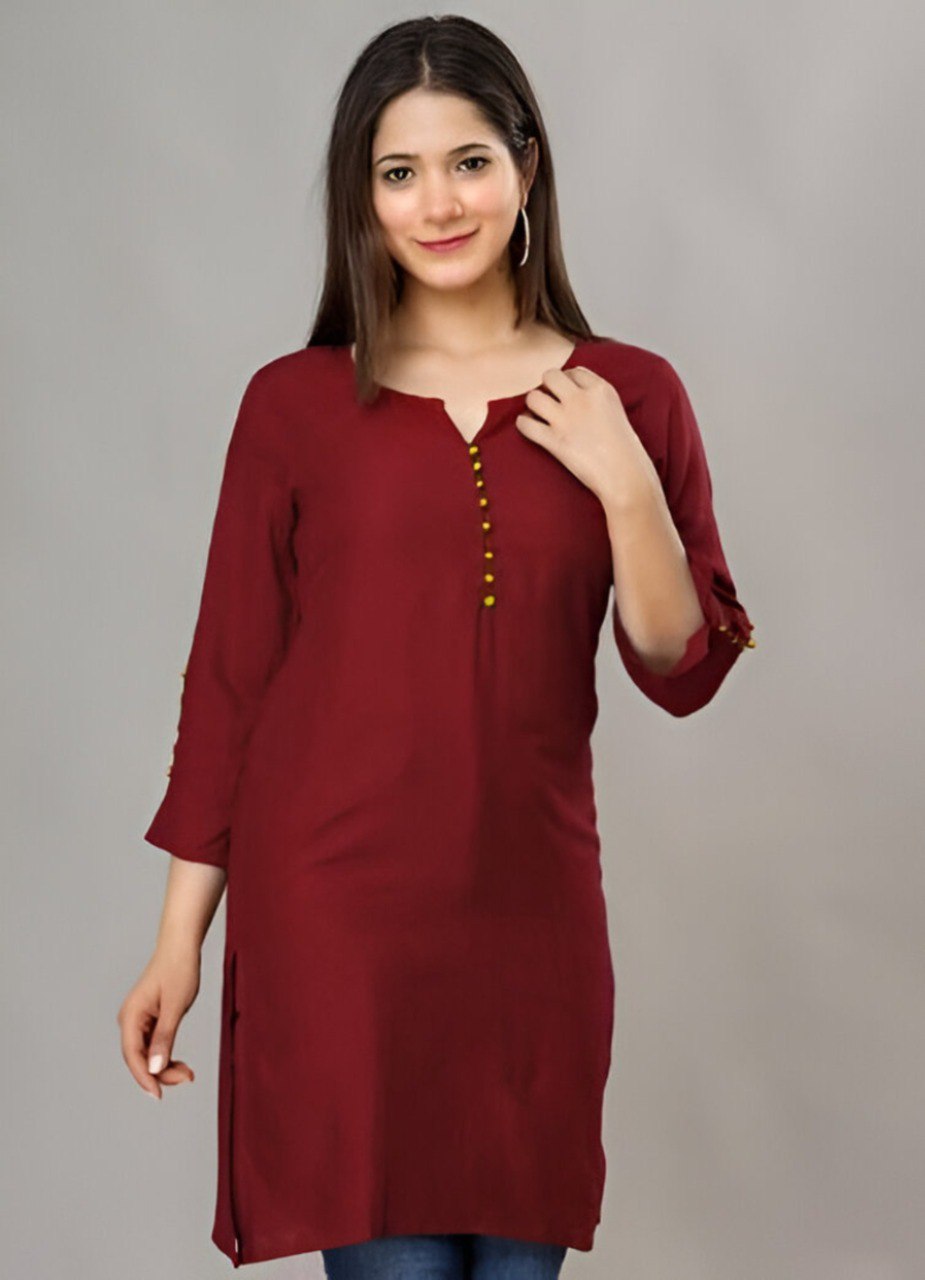 Casual Maroon Roman silk Tunic Top