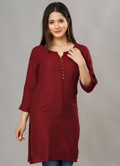 Casual Maroon Roman silk Tunic Top