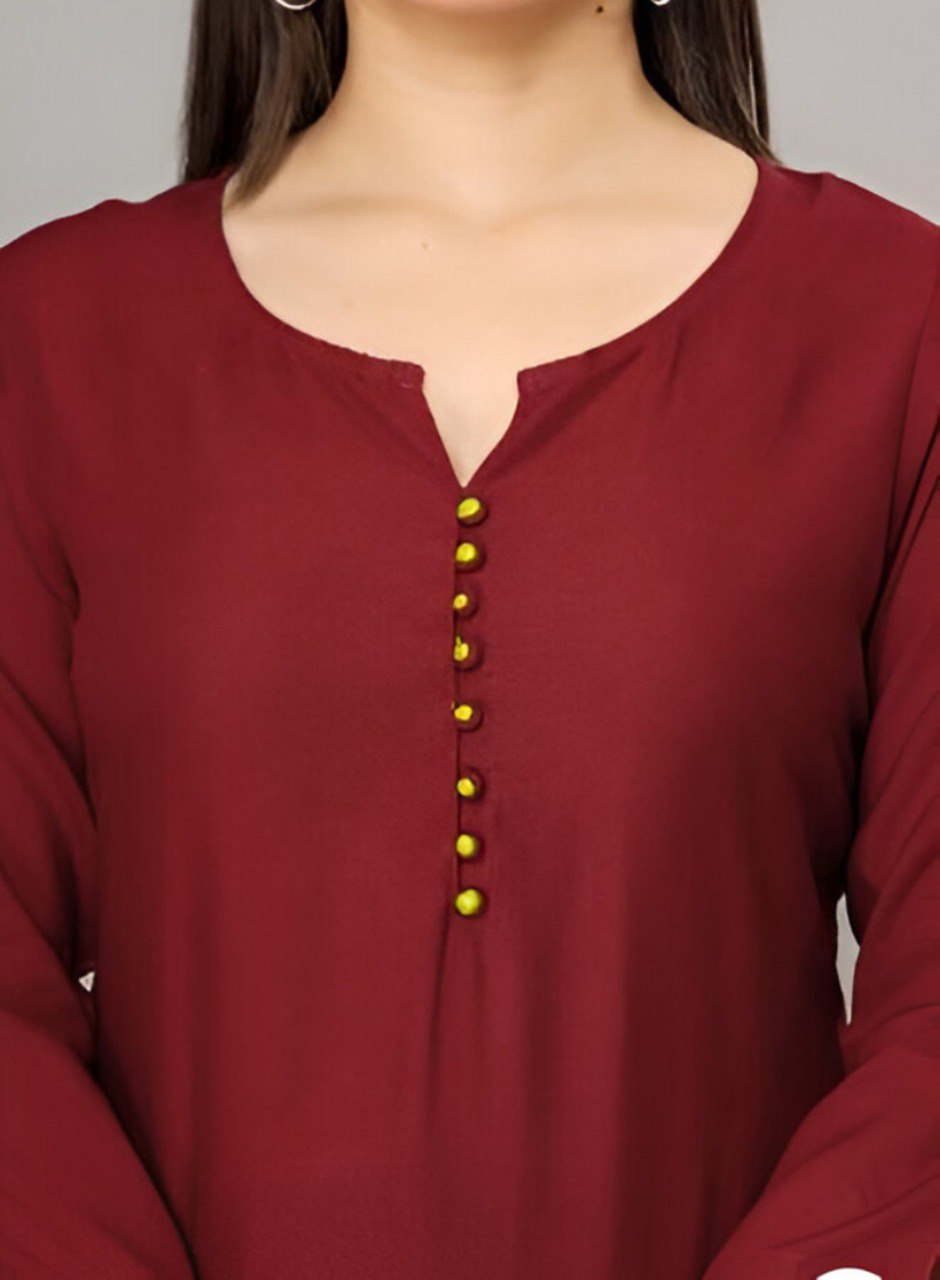 Casual Maroon Roman silk Tunic Top