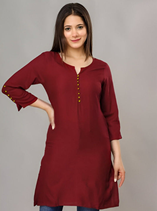 Casual Maroon Roman silk Tunic Top