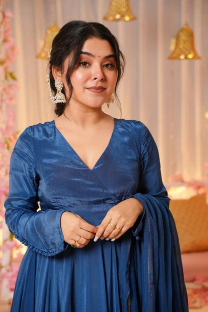 woman Angrakha style anarkali kurta with dupatta suit